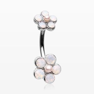 Opalite & Pearl Flower Belly Ring